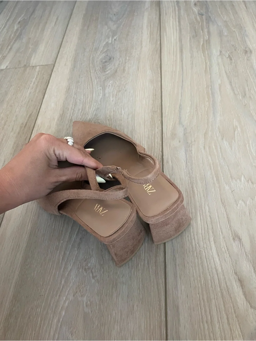Zara Suede Slingback Block Heel Pumps - gold heel
